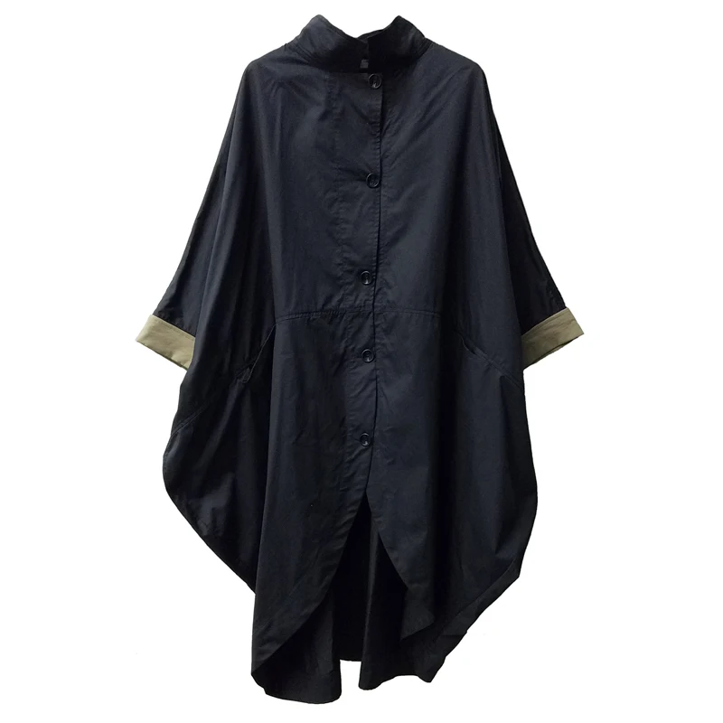 [EAM] Весенняя Новинка, модная свободная черная Повседневная тонкая ветровка большого размера с манжетами, Женская куртка YC39601