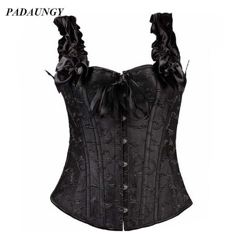 PADAUNGY Punk Control Corsets Gothic Waist Corrective Top Black Sexy