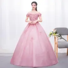 Blush Pink Lace Ball Gown Dress For Sweet 16 Off Shoulder Appliques Puffy Dresses Trajes De Quinceanera Formal Prom Gowns