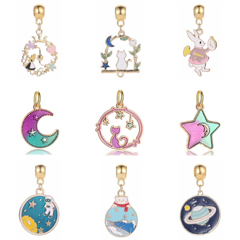 

2019 New Original Bead Space Wonderland Cat Rabbit Pendant Enamel Charm Fit Pandora Bracelet Necklace DIY Women Jewelry