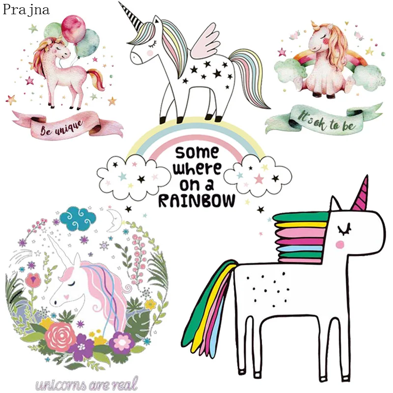 

Prajna Unicorn Iron On Transfer For Clothes Heat Transfer Vinyl Cartoon PVC Patch Applique Sticker Thermal Transfer Print DIY