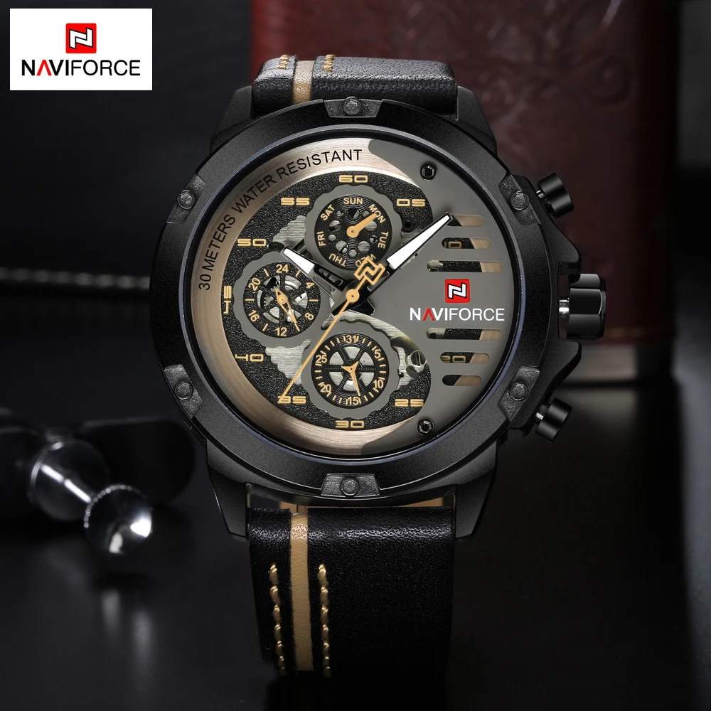 

NAVIFORCE Top Brand Luxury Mens Watches Waterproof 24 hour Date Sport Quartz Watch Leather Casual Wrist Watch relogio masculino
