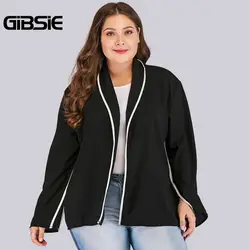 GIBSIE 4XL офисные женские туфли элегантный поясом пальто 2019 Демисезонный женский, черный контраст сбоку кардиган плюс размеры для женщи