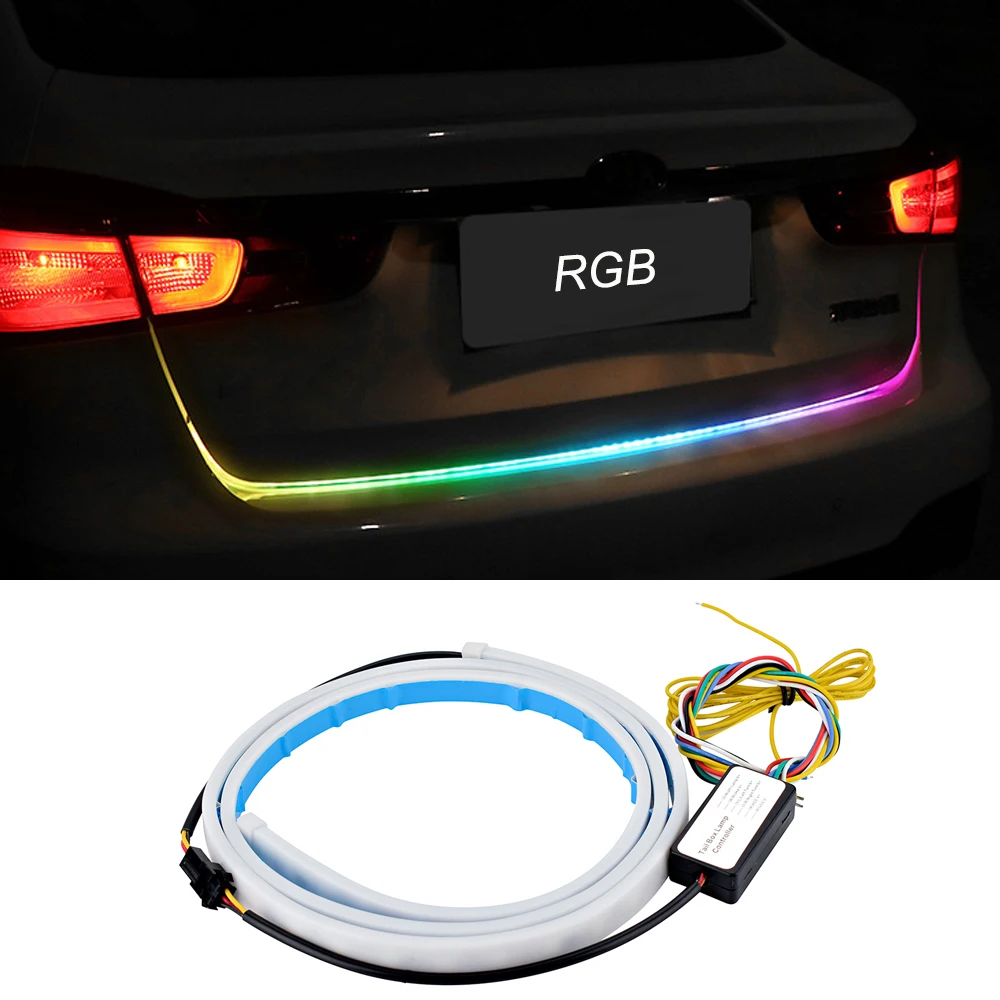 2pcs Car Rear Trunk Light Tail Light Strip RGB Colorful Flowing DRL Strip Trunk Warning Light Dynamic Streamer Turn Signal Lamp 