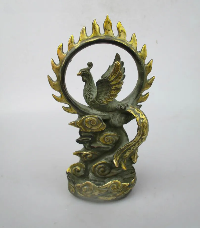 Antique antique Old Bronze Gilt Carved Phoenix Sculpture ,Art