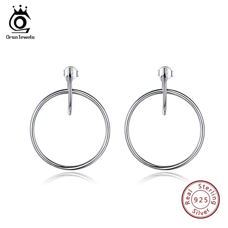 

ORSA JEWELS Genuine 925 Sterling Silver Drop Earrings For Women Simple Design Fashion Circle Shape Earrings Jewelry Female VSE06