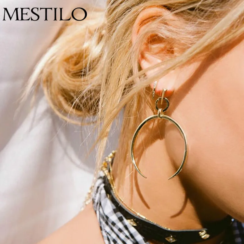 MESTILO преувеличенные простые геометрические серебряные полые большие шестигранные серьги-кольца для женщин, модные большие серьги в стиле панк, ювелирные изделия