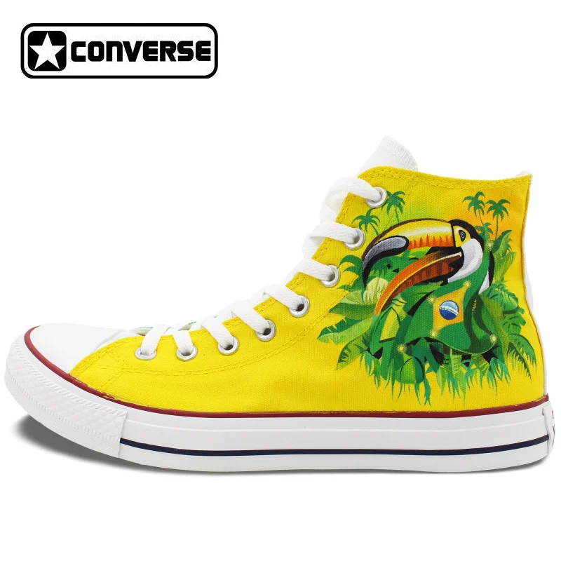 Prix pour 2016 Nouveau Chaussures Brésil Drapeau Converse All Star Oiseau Vert-Ailes Ara Peint À La Main Toile Chaussures High Top Sneakers cadeaux Prix pour 2016 Nouveau Chaussures Brésil Drapeau Converse All Star Oiseau Vert-Ailes Ara Peint À La Main Toile Chaussures High Top Sneakers cadeaux