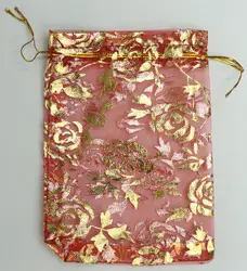 Али оптовая продажа 100 шт./лот 13x18 см розового золота бронзовая органза сумки красный Ювелирная упаковка свадебные сумочки подарок мешки