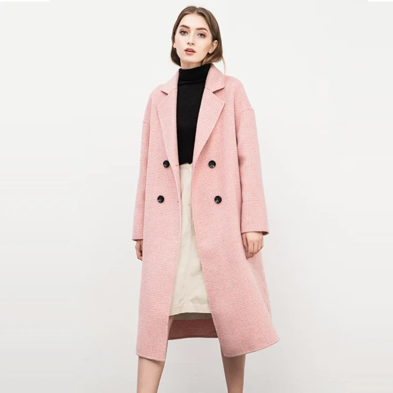 CKOUCCOO Pink Double sided Cashmere Overcoat Long 2008 Autumn and Winter Women Double sided Wool