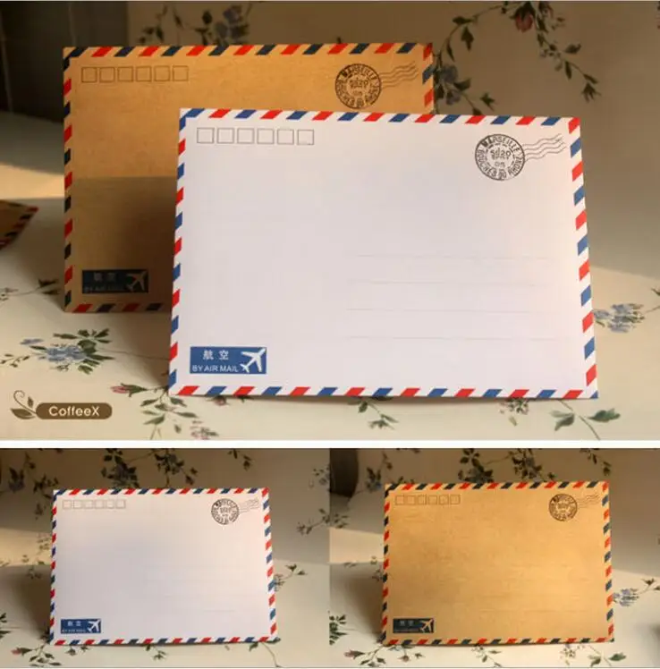 

10pcs/set Hot sale Vintage Paper Envelopes Kraft Airmail Envelopes for Postcard Letter Greeting Paper Storage Envelope