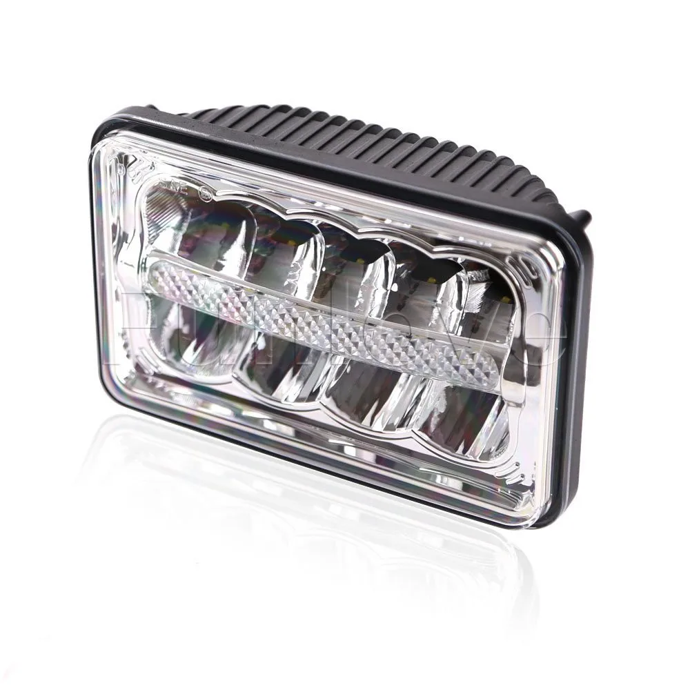 Black Aluminum Housing 4 X 6 LED Headlight with 24W High Beam 20W Low Beam Replacement for Chevy Camaro Ford Trucks (Pack of 2)