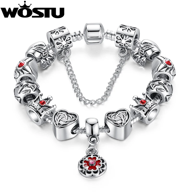 Роскошный серебряный браслет с шармами Aliexpress круглой подвеской и короной для