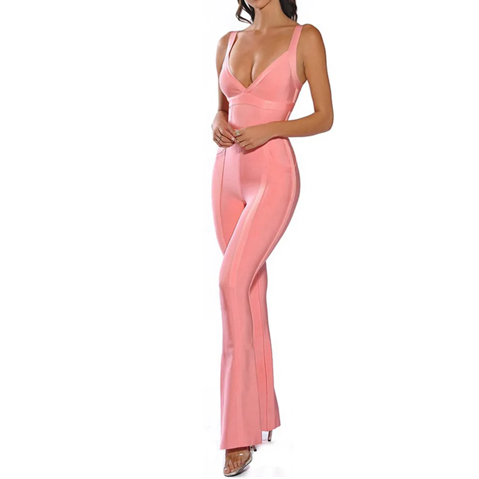 Amily. C без рукавов утягивающий комбинезон Модный женский розовый сексуальный комбинезон в обтяжку Клубные вечерние костюмы знаменитостей Длинные Летние Боди