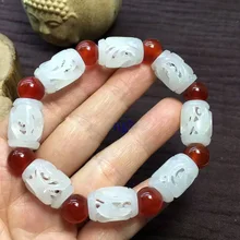 Китайский Натуральный Хотан Белый Нефрит выдалбливают удачу браслет из бисера сертификат коробка Хотан нефрит браслет