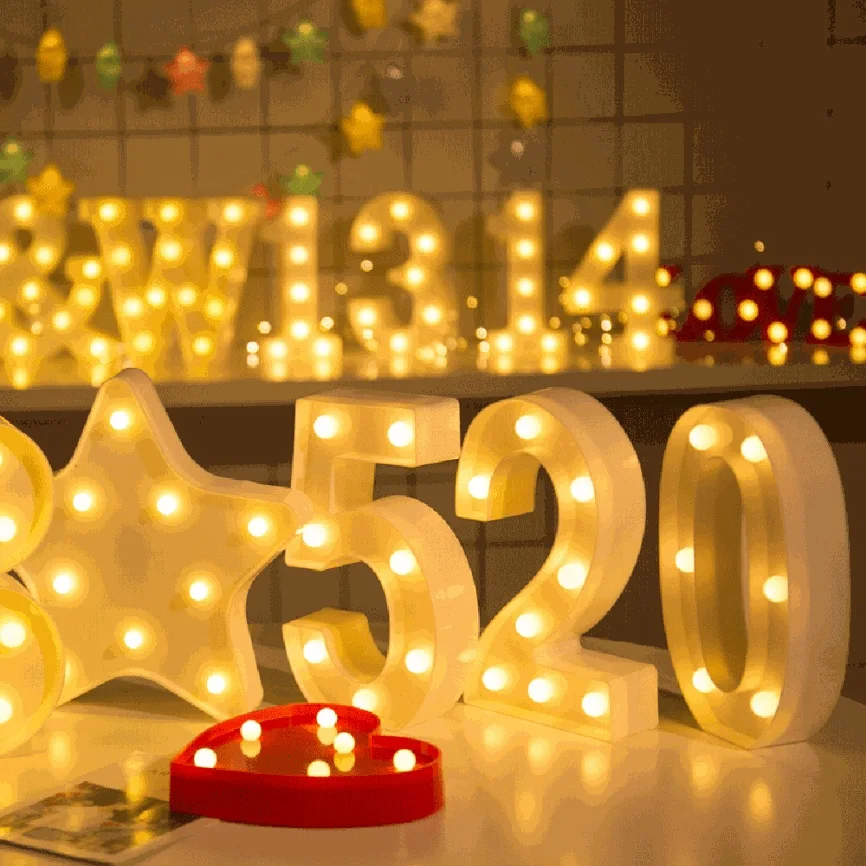 

LED Digital Light Number Lamp Alphabet LED Digital Wedding Decoration Light Up White Plastic Digital Standing Hanging Lights