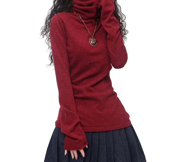 

Autumn Winter Women Sweater Fashion Turtleneck Flare Sleeve Plus Size Knitted Cashmere Sweater Women Sweaters And Pullovers