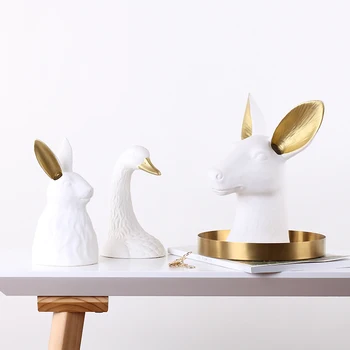 

Nordic Home Decoration Ceramic Swan Rabbit Deer Collectible Figurines For Table Vanity Office Desk Party Living Room Accessories