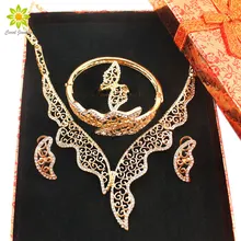 Для женщин Кристалл Золотой Цвет Африканский Свадебный костюм Ювелирные наборы нигерийской свадьбы Цепочки и ожерелья комплект+ подарок Коробки