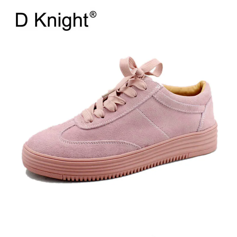 

New Women's Casual Flat Shoes Fashion Round Toe Lace Up Women Sneakers Comfortable Ladies Genuine Cow Leather Platform Sneakers