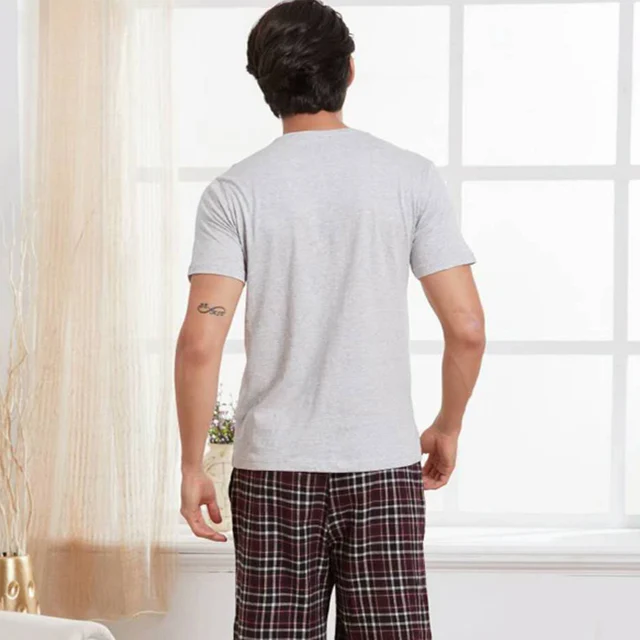 100% cotton men pajamas short Summer Pajamas sets men casual plaid pijamas for male short sleeves homewear pyjamas men