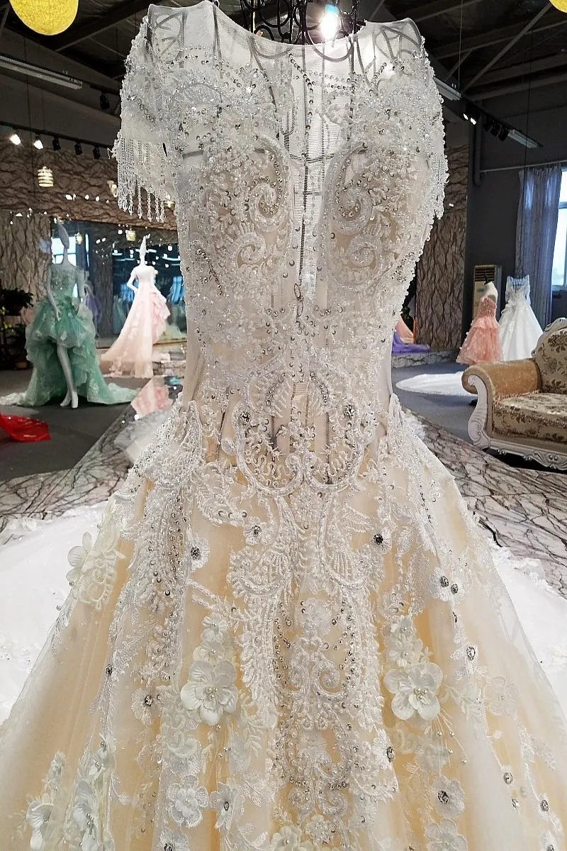 Backlake Vestido de noiva Роскошные кружева бисером цветы с короткими рукавами Иллюзия магазин интернет Китай подвенечные, свадебные платья