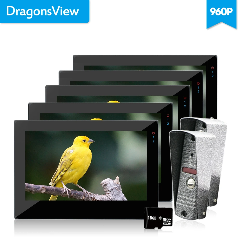 Dragonsview 7 Inch Video Door Phone 5 Monitors with Recording Doorbell Intercom with Video Camera IR LED 960P Touch Screen Metal Dragonsview 7 Inch Video Door Phone 5 Monitors with Recording Doorbell Intercom with Video Camera IR LED 960P Touch Screen Metal