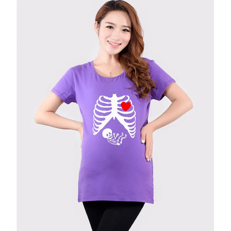 

New 2017 Cotton Funny Pregnancy Shirts print skeleton Maternity Tops Tees Maternity Clothes for Pregnant Women Tshirt Plus Size
