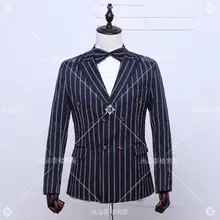 Новая мода Тонкий полосатый костюм наборы хост костюмы куртка мужская официальная одежда певцы сценический костюм VSTINUS m-xl
