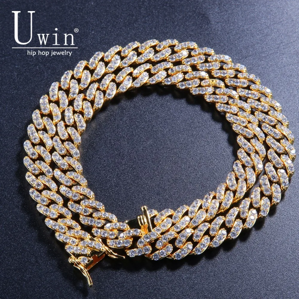 Comprar Uwin 9mm helado cubano China CZ gargantilla de oro de moda Color collar hombres HipHop joyería para regalo