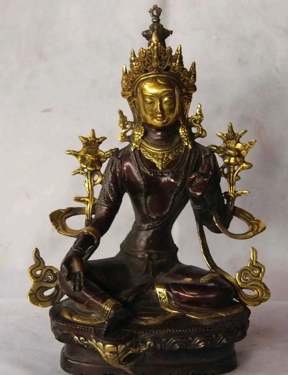 

Tibet Buddhism Bronze Copper gild Green Tara Guanyin Kwan-yin Bodhisattva Statue