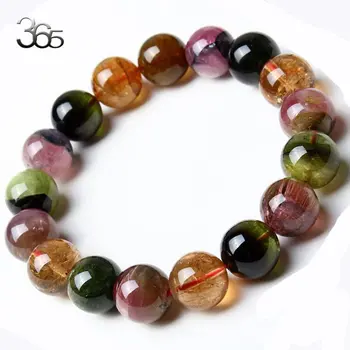 

Free Shipping Gift Packed! 4-12MM 8Inch 2015 Fashion Bracelet Natural Semi Precious Stone Tourmaline Round Bead Bracelet