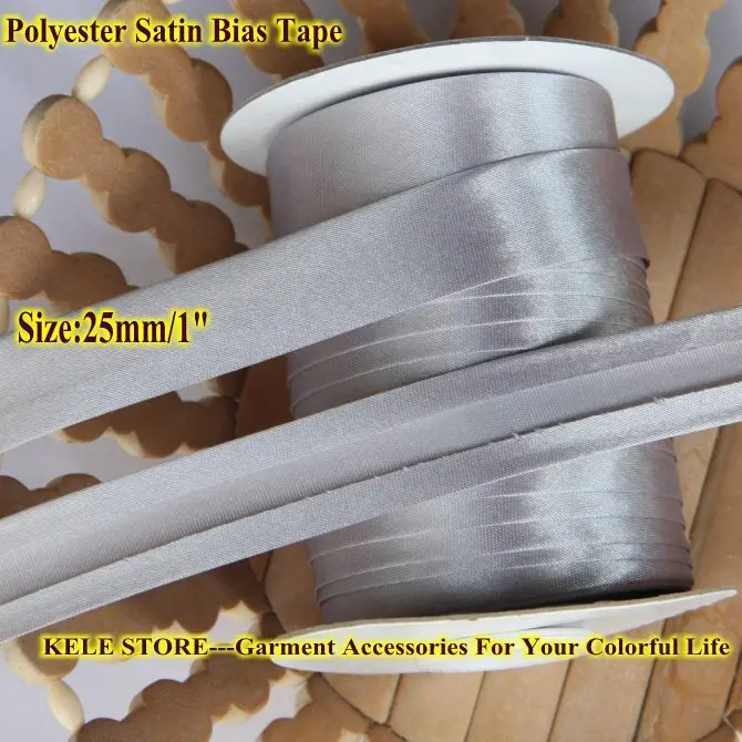 

Polyester Satin Bias Tape,bias binding tape fold tape size: 25mm ,width 1" color grey, silver grey ,textile material DIY sewing