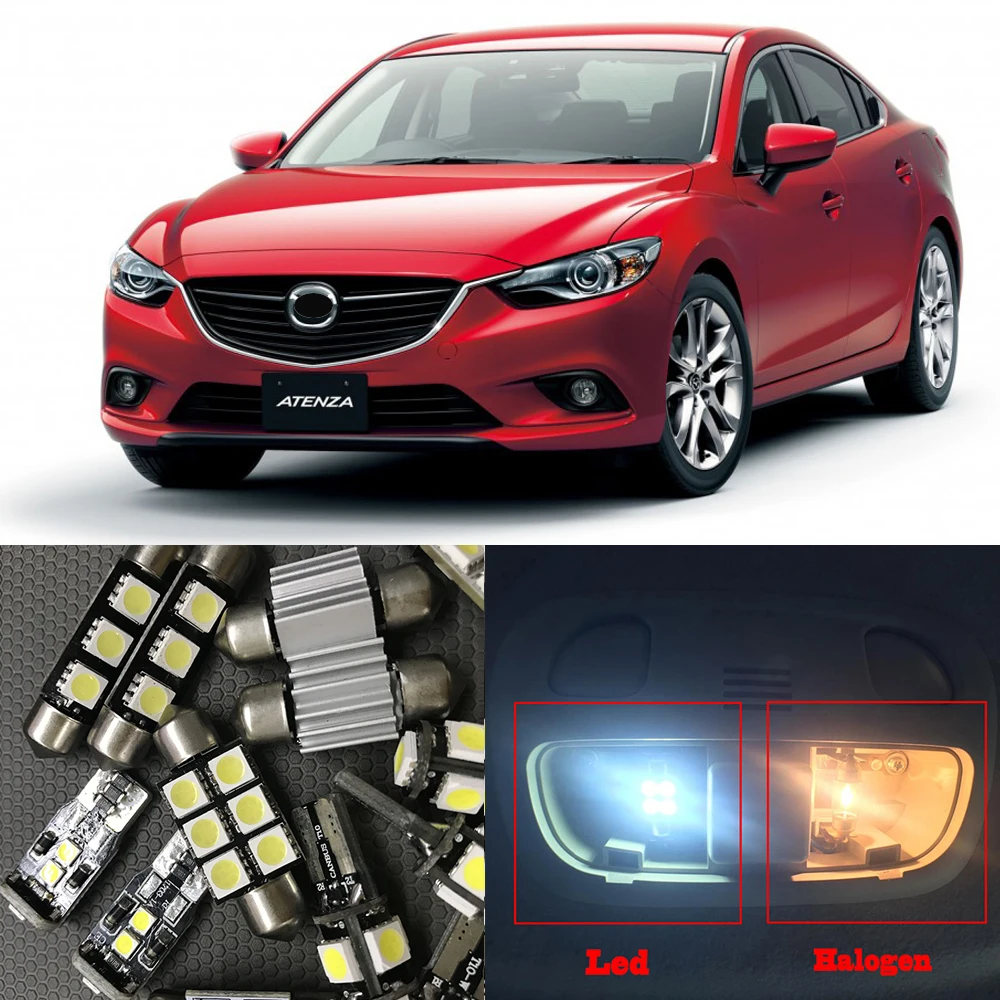 11 шт. Белый Ксенон авто LED Лампочки внутренней комплект для Mazda 6 2009 2010 2011 2012 2013 Canbus LED Географические карты купол Номерные знаки для мотоциклов лампа