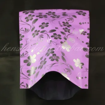 

4 sizes purple printing aluminized flat pockets Color aluminum foil bag pink bag packs cosmetic bag 100PCS / LOT