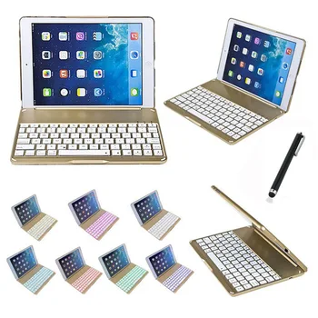 

For Apple iPad 6 Air 2 Tablet Luxury Aluminium Folio Bluetooth Keyboard Protective Case Stand Cover With Colorful Backlit Light