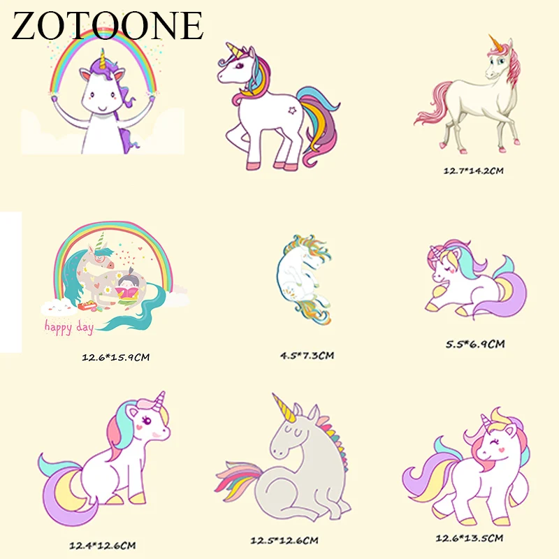 

ZOOTONE Unicorn Iron on Patches Print on T-shirt Dresses Socks Heat Transfers Appliqued A-level Washable Sticker for Kids E