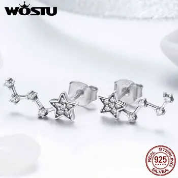 

WOSTU 100% 925 Sterling Silver Dazzling Star Stud Earrings For Women Girl Original Silver Fashion Jewelry Earring Gift FIE439