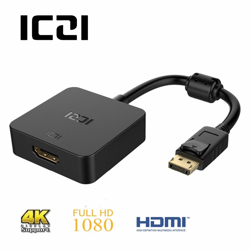 

ICZI 4K Active DP to HDMI Adapter DisplayPort 1.2 to HDMI 1.4 Gold Plated Converter for PC Laptop Displays Black