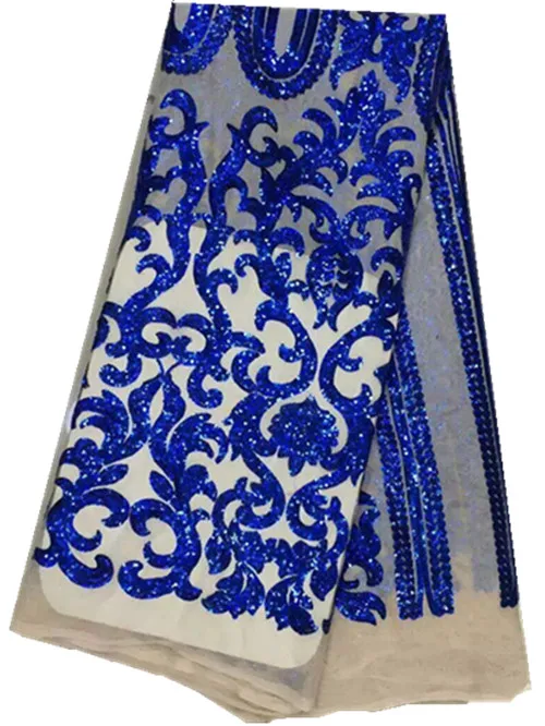 

2016 New design African sequines lace fabric quality in royal blue glitter rope lace high quality free shipping