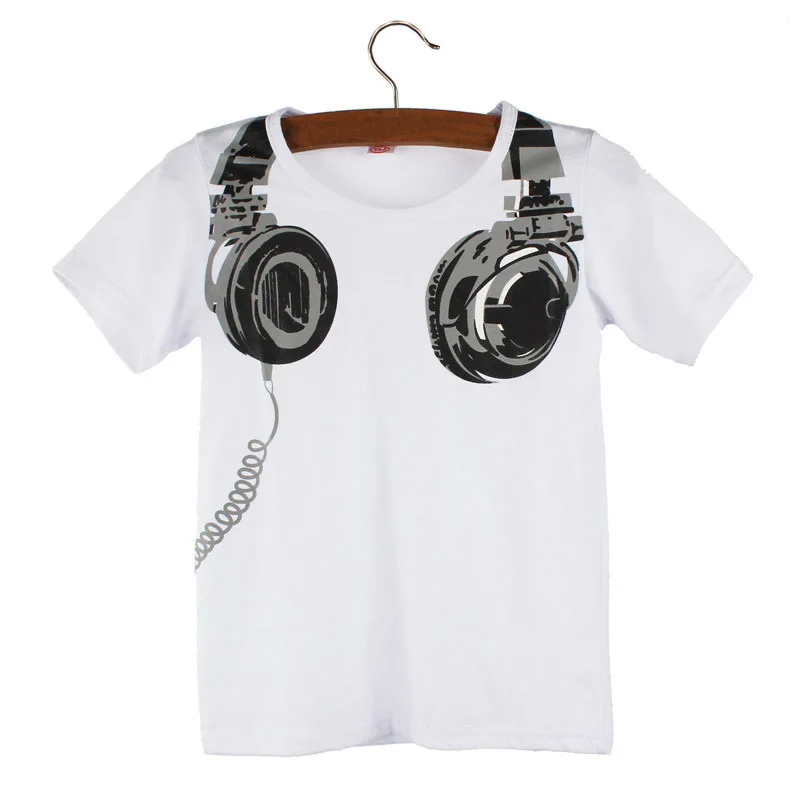 Г. Лидер продаж, футболка Летняя детская одежда для мальчиков топы с короткими рукавами, блузки с наушниками футболка футболки, одежда# N30 - Цвет: White