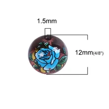  Glass Japan Painting Vintage Japanese Tensha Beads Round Coffee At Random Flower Pattern Transparent 12mm 5 PCs 
