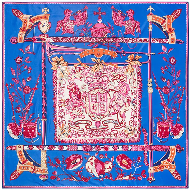 

2019 New 100% Silk Scarf Women Spain Large Shawls Horse Print Stoles Square Bandana Luxury Kerchief Scarf Female Foulards 130CM