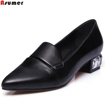 

ASUMER black red fashion pointed toe shallow spring autumn ladies single shoes square heel women loe heels shoes