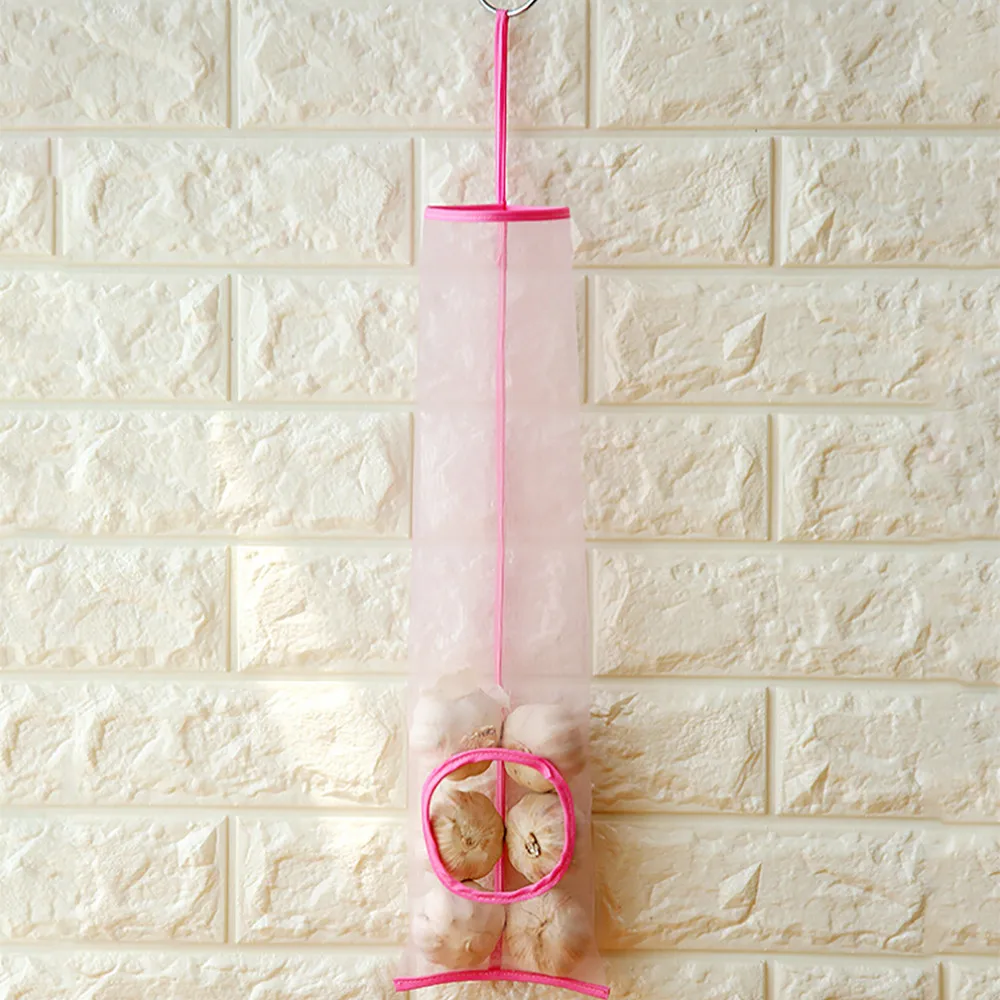 Домашний продуктовый мешок держатель настенное крепление для хранения Диспенсер сетка кухонный Органайзер диспенсер сетка кухонный Органайзер#35 - Цвет: Розовый