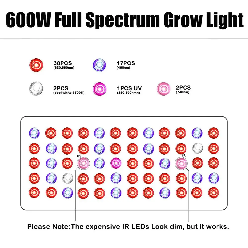 Phlizon 600 w led светать полный спектр красные синие УФ Крытый цветок светодиодные
