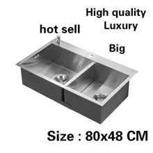 Стандартный индивидуальность кухня ручная мойка двойной паз пищевой нержавеющей стали 304 нержавеющая сталь прочный Лидер продаж 80x48 см