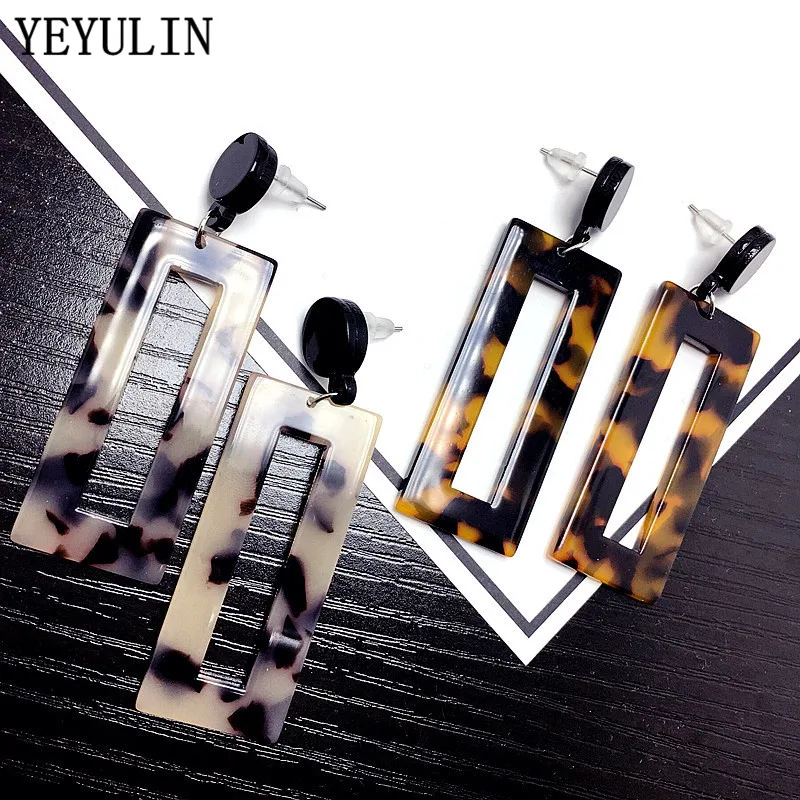 

Bohemia Alloy Rectangle Resin Leopard Print Earrings Ear Drop Women Girl Elegant Temperament All-match Bijoux Fringe Ear Jewelry