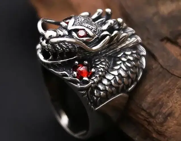 

Sterling S925 925 silver rings dragon vintage trendy ring 22MM