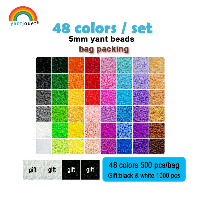 Yantjouet 5 мм Yant Beads комплект 48 цветов/комплект OPP сумка черный белый для ребенка Хама тесьма Diy Пазлы высокое качество подарок детская игрушка